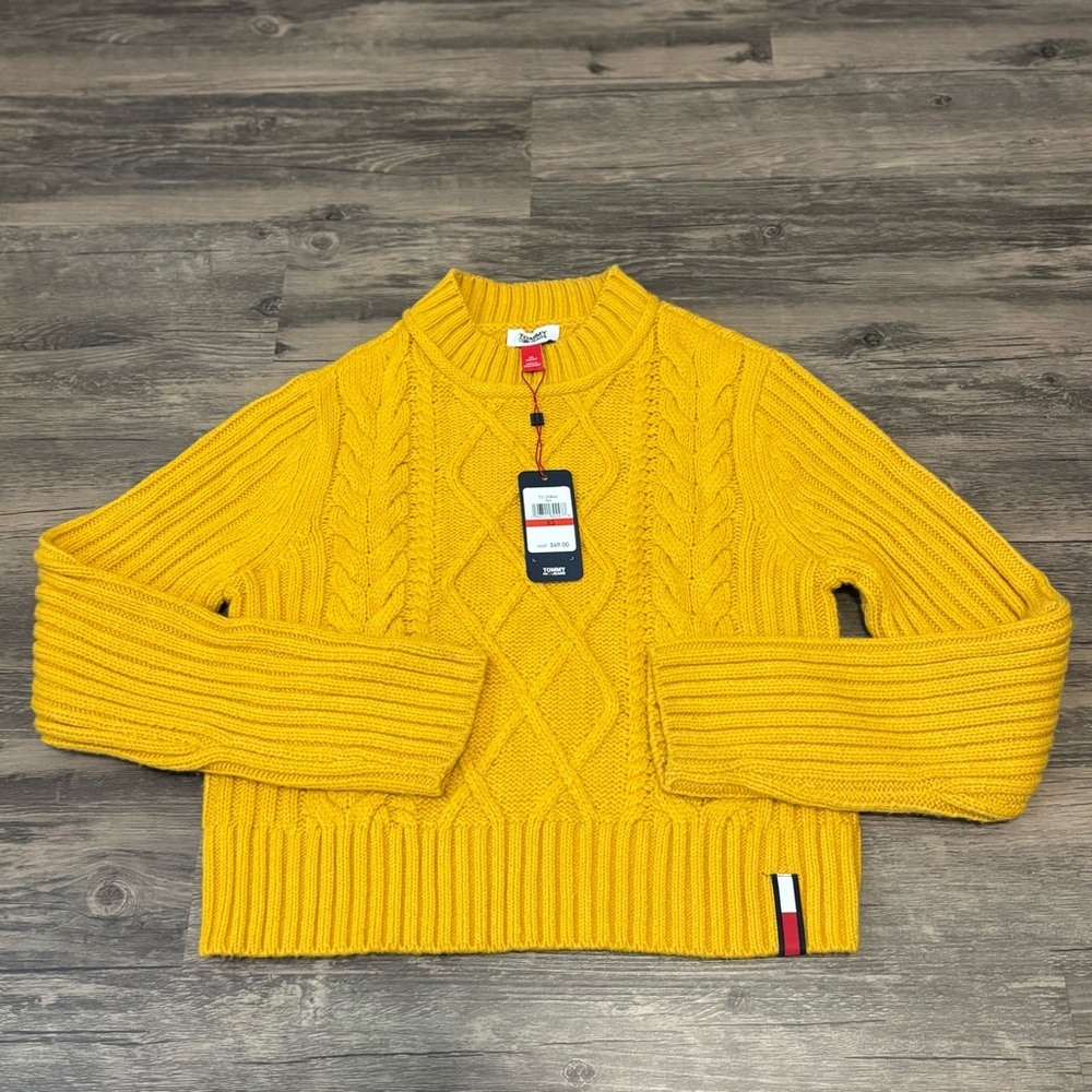 Tommy Hilfiger Women's Mustard Cable Knit Sweater.